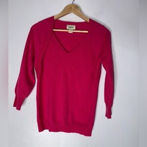 neiman‎ marcus Hot Pink V Neck Cashmere 3:4 Sleeve Sweater Medium